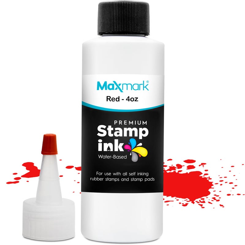 MaxMark Premium Refill Ink with Control Tip Bottle for Self-Inking Stamps, Red Color - 4 oz. - Image 1
